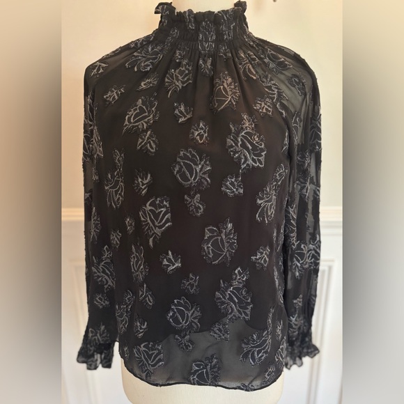 Rebecca Taylor Charcoal and Slate Floral Blouse - Picture 1 of 4